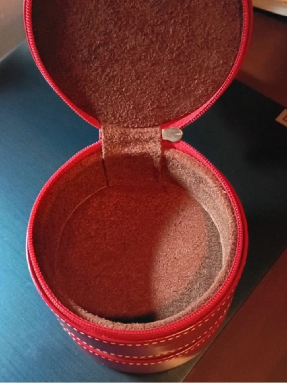 “Swing” Round Red Leather 3-Tier Swing Around Jewelry/Trinket Case (4” X 5”)